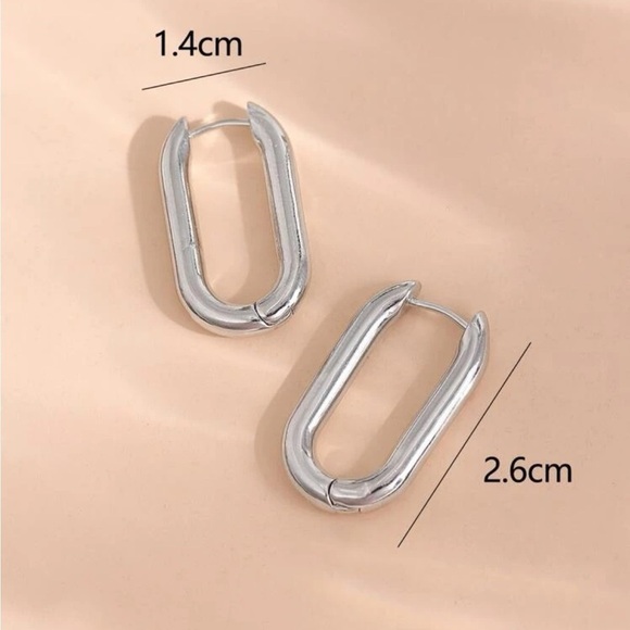 Anthropologie Silver Hoop Earrings Minimalist Design - Picture 3 of 4